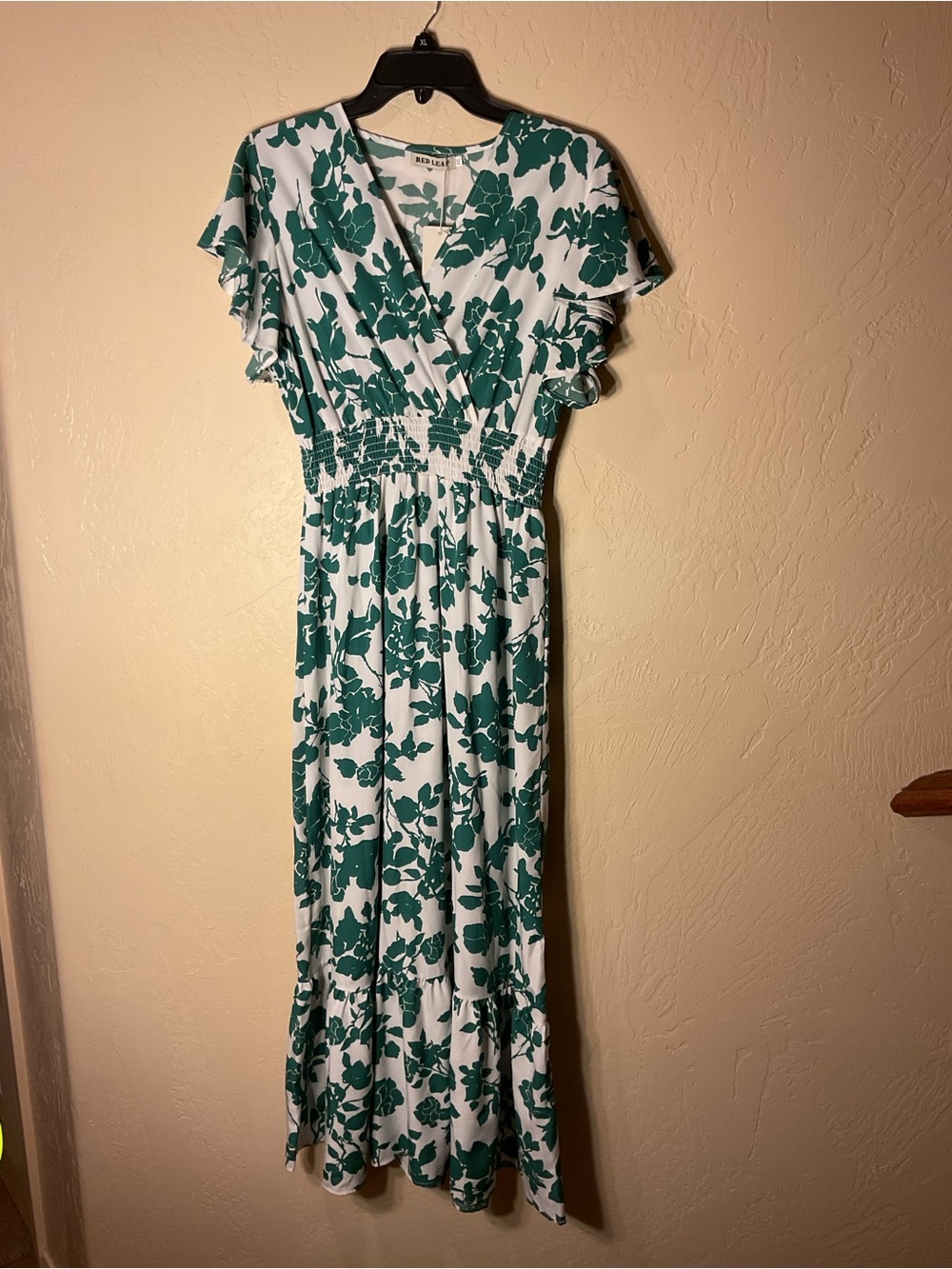 Floral Wrap V neck Maxi Dress by red leaf- Green White XXL